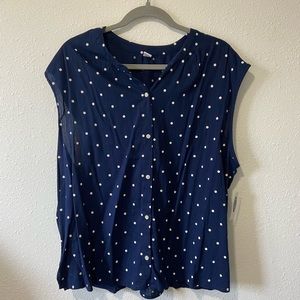 NWT Old Navy XL Sleeveless Navy Blue Blouse with White Polka Dots